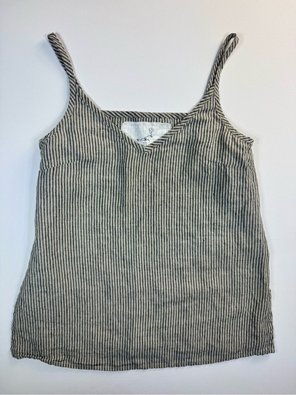 Not Perfect Linen Women’s Striped V Neck Swing Tank Top Cami Shirt 100% Linen S